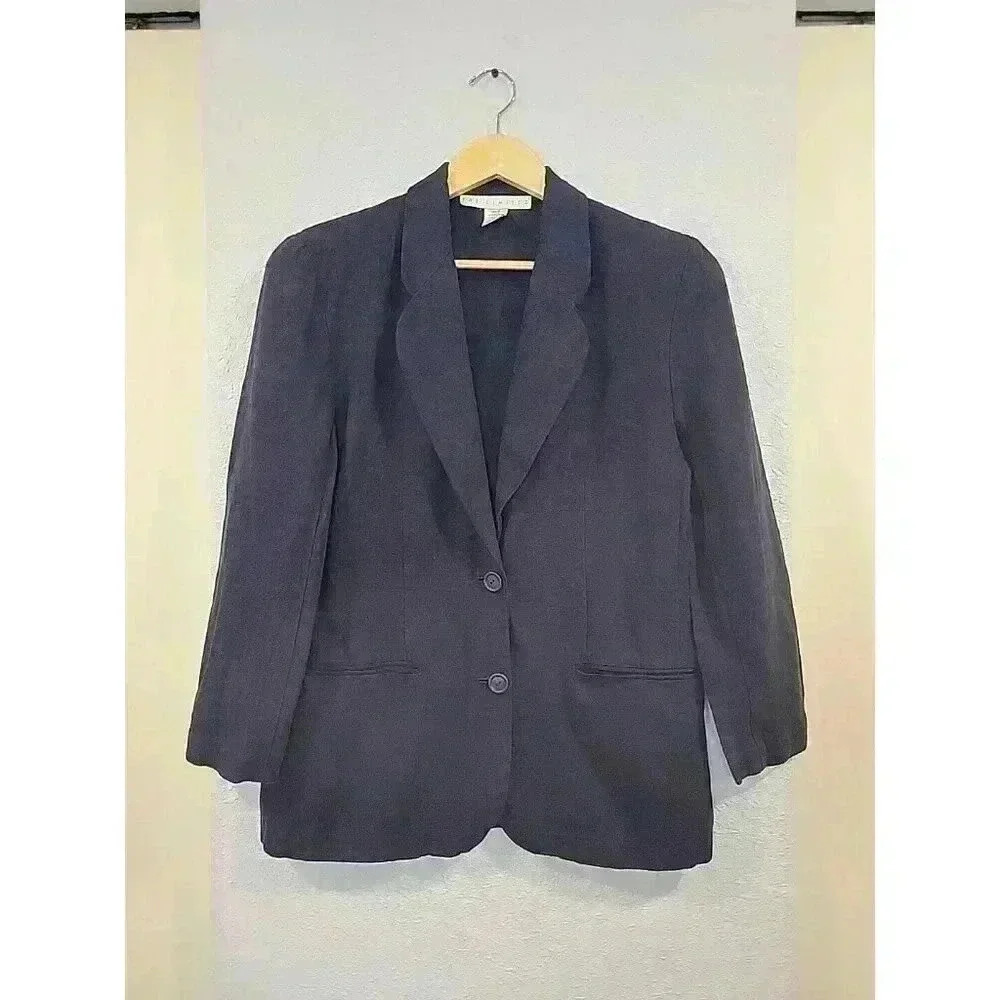 Vintage The Limited Navy Linen Blend Blazer‎ Women's Size Medium Two Button